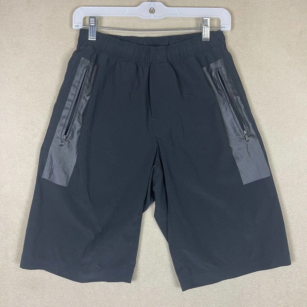 Lululemon Mens XS Black Athletic‎ Shorts Faux Leather Pockets Elastic Waist Logo